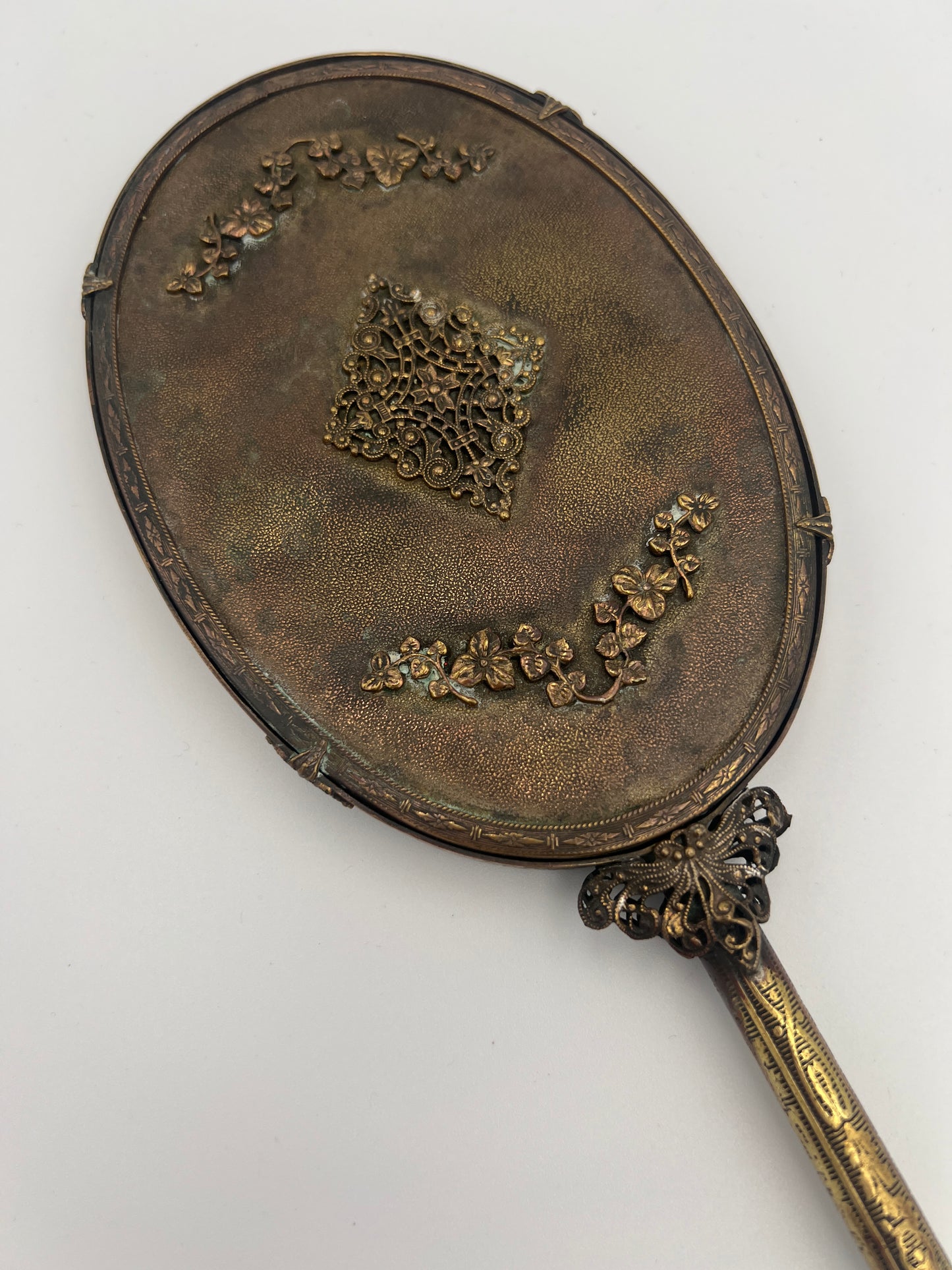 Antique Ornate Brass Victorian Hand Mirror