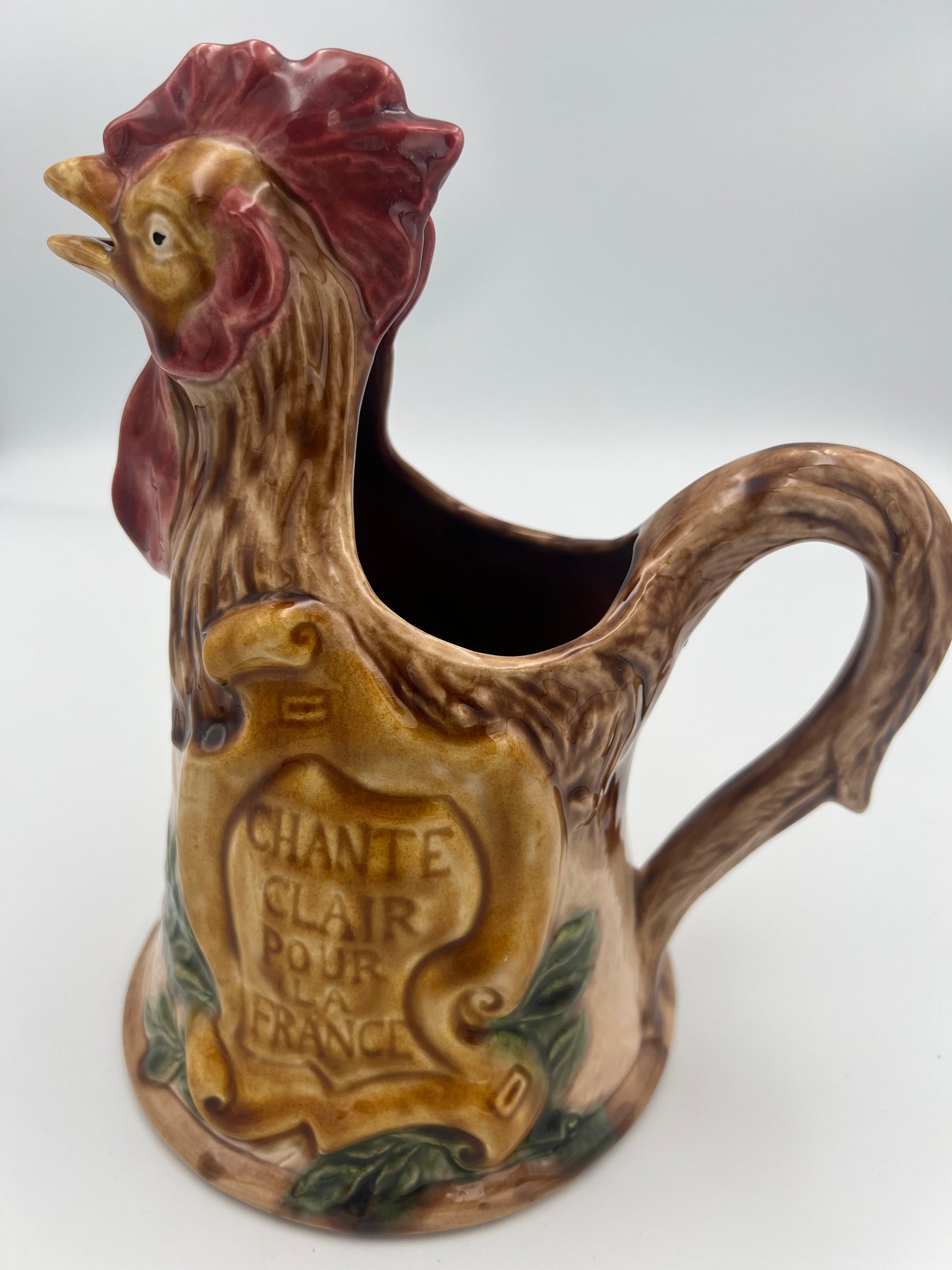Vintage French Majolica Rooster Pitcher