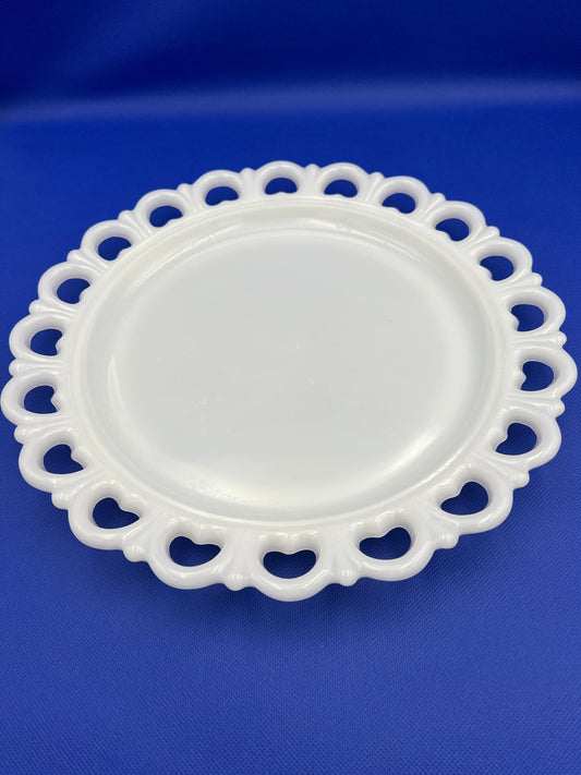 Vintage Anchor Hocking Open Work Milk Glass Platter