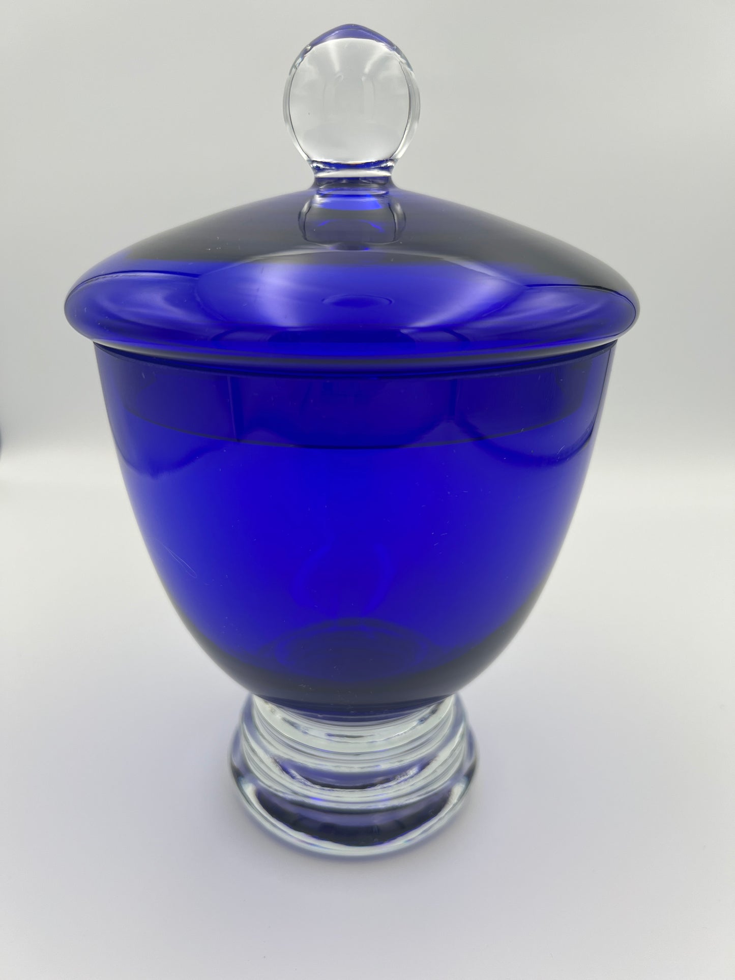 Vintage Art Deco Cobalt Clear Apothecary Jar or Candy Dish