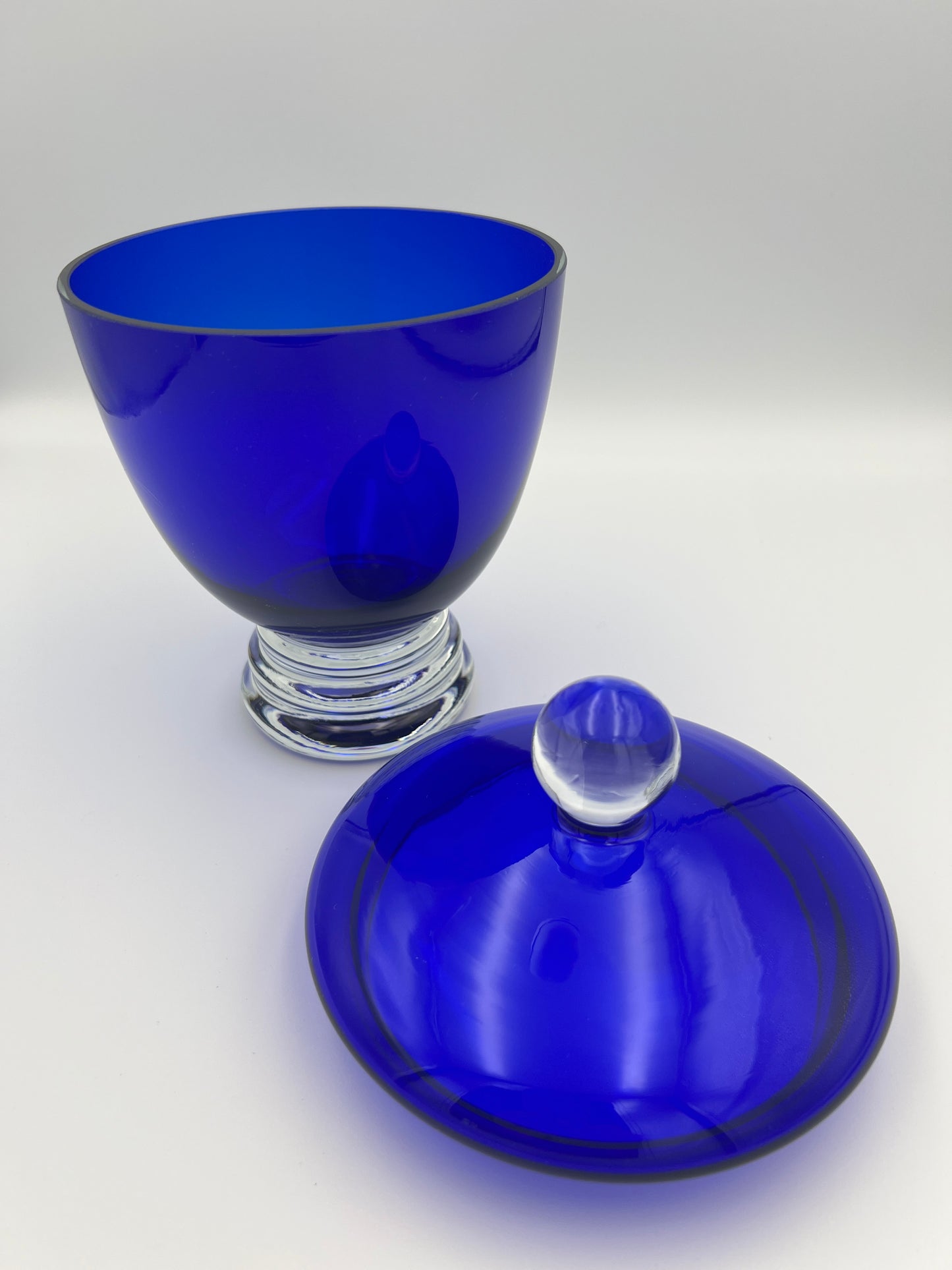 Vintage Art Deco Cobalt Clear Apothecary Jar or Candy Dish