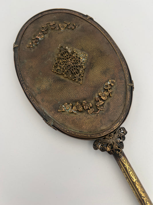 Antique Ornate Brass Victorian Hand Mirror