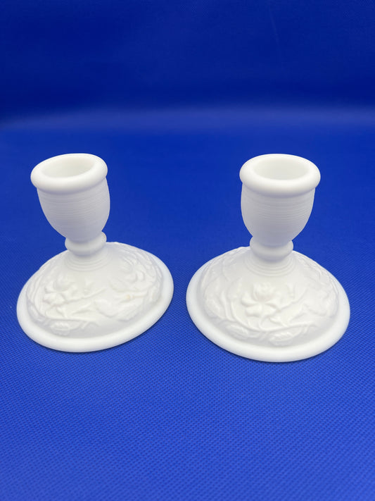 Vintage Imperial Satin Milk Glass Candle Holders