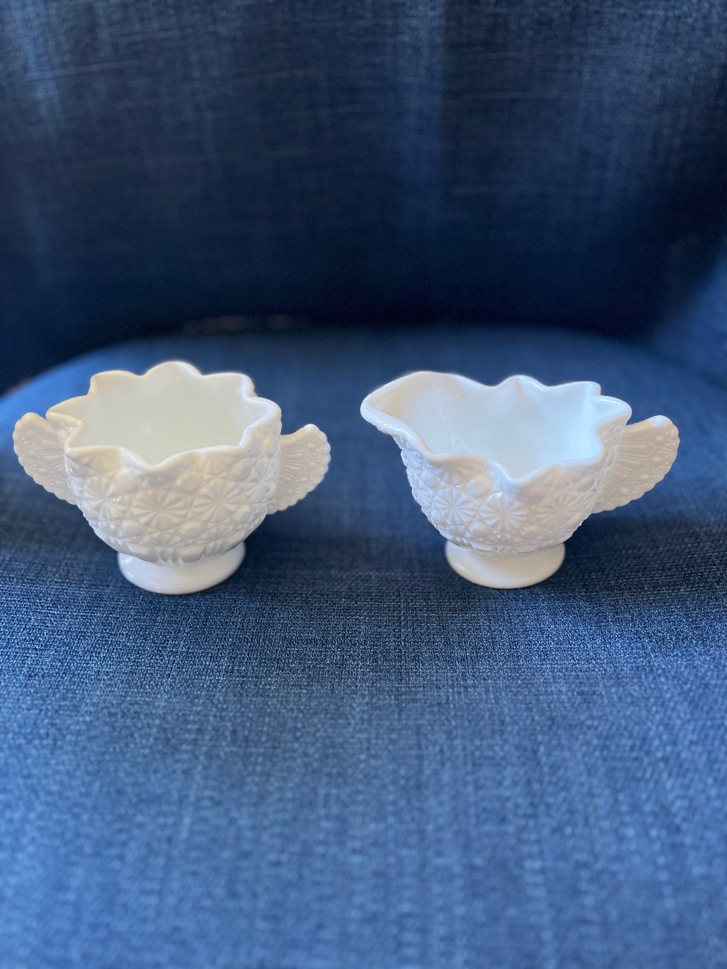 Vintage Fenton Milk Glass Daisy and Button Creamer and Sugar