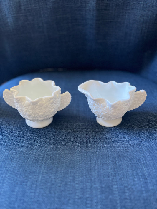 Vintage Fenton Milk Glass Daisy and Button Creamer and Sugar