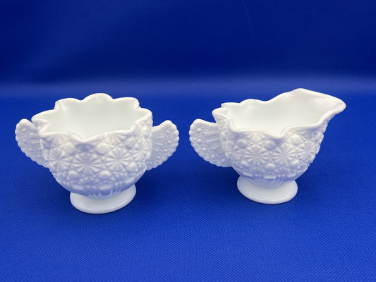 Vintage Fenton Milk Glass Daisy and Button Creamer and Sugar